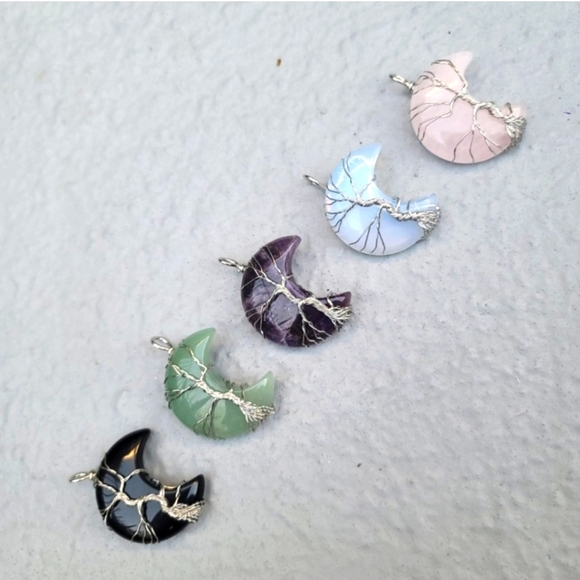 Rose Quartz ✦ Moon Crystal Necklace ✦ Wire‑Wrapped Tree of Life Pendant NWT - Picture 7 of 14